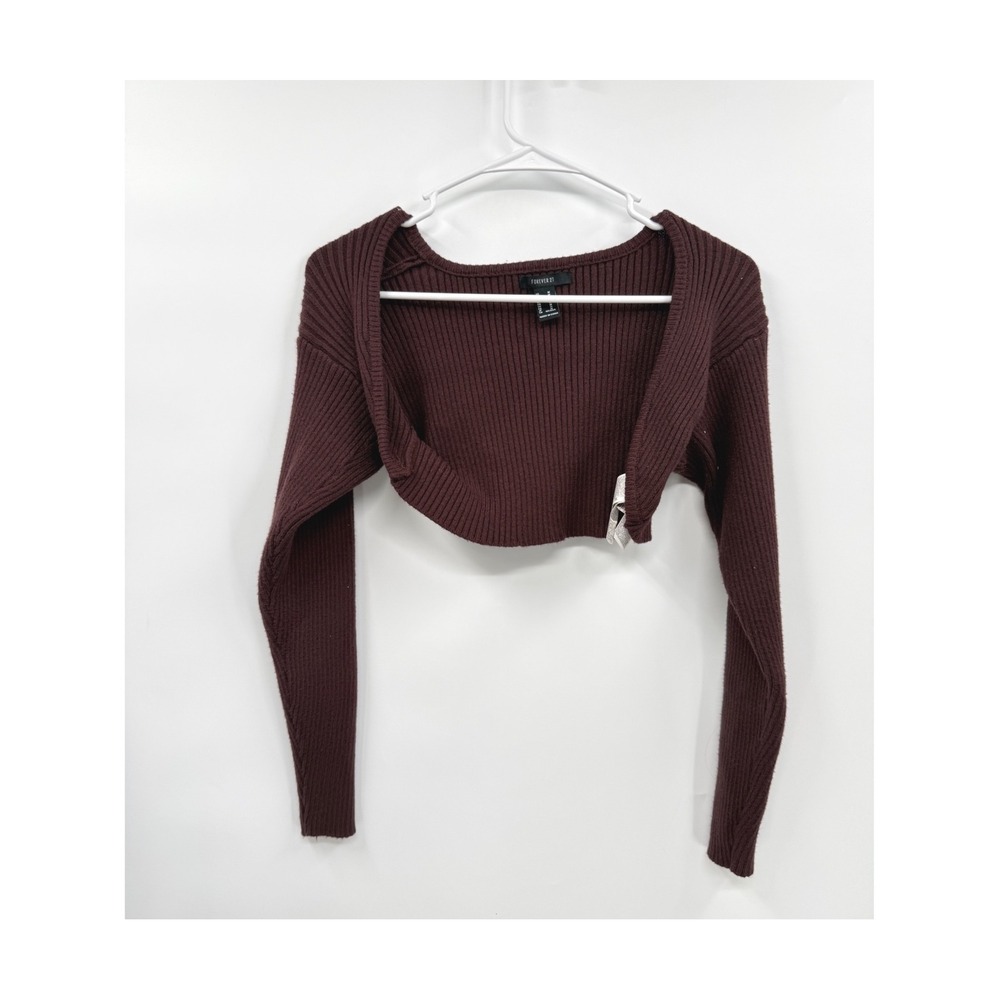 Forever 21 Medium Shrug Sweater Womens Brown Ribbed Knit Ultra Cropped Bolero